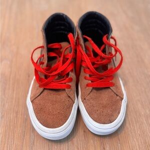 Vans Kids Brown Suede High-Top Sneakers with Red Laces